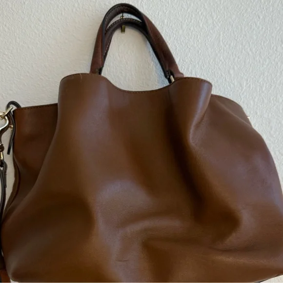 Dooney & Bourke Pebble Grain Satchel Bag in Smooth Brown Leather, Gold Accents - Picture 5 of 13